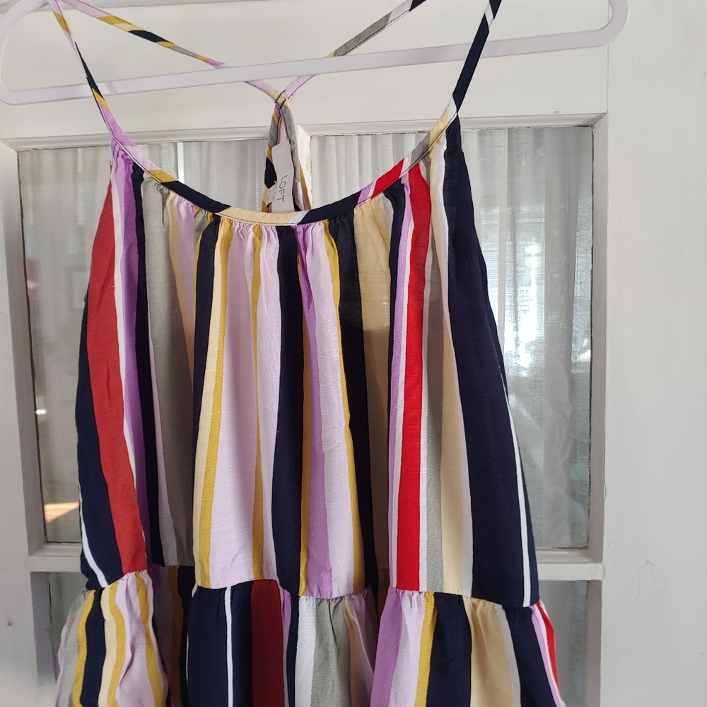 LOFT striped flutter sleeveless top. Size M
